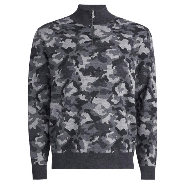 G/FORE Camo Jaqcuard V-Neck Merino Wool Zip Neck Sweater on Productcaster.