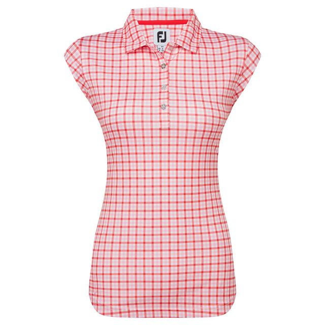 FootJoy Gingham Print Cap Sleeve Ladies Golf Polo Shirt on Productcaster.