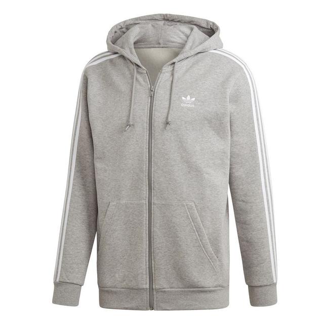 adidas Originals Hoodie 3-stripes Fz - Grey Heather/white, size X-Small on Productcaster.