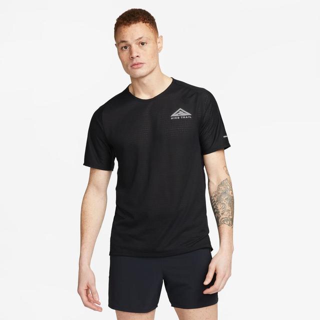 Nike Running Shirt Dri-fit Trail Solar Chase - Black/white, size X-Large on Productcaster.