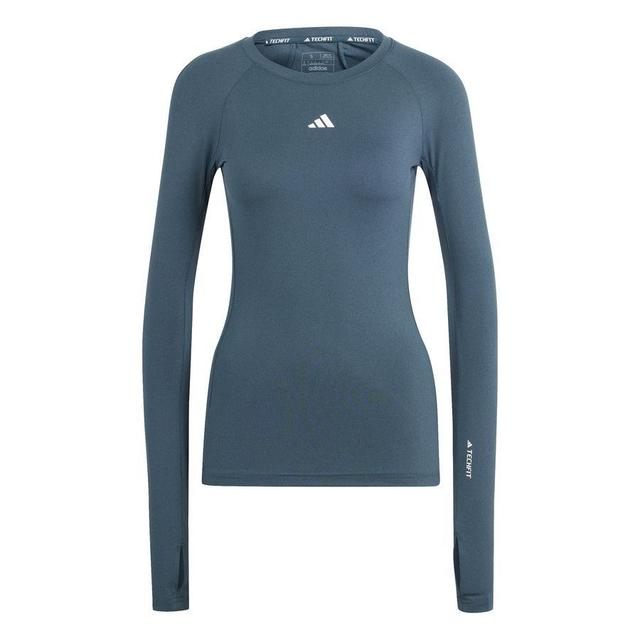 adidas Baselayer Techfit Langermet - Blå Dame, størrelse Small on Productcaster.