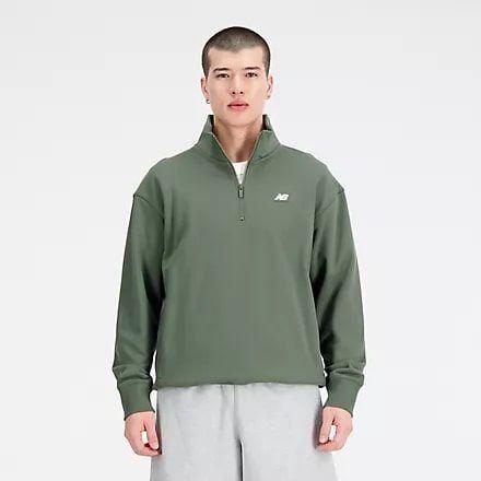 New Balance Shirt Athletics Remastered French Terry 1/4 Zip - Deep Olive, size X-Large on Productcaster.