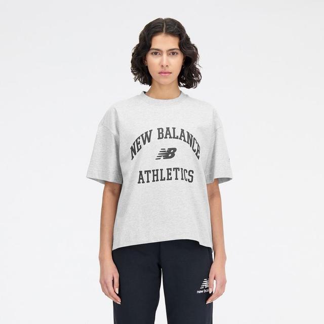 New Balance T-shirt Athletics Varsity Boxy - Grey Women, size X-Large on Productcaster.