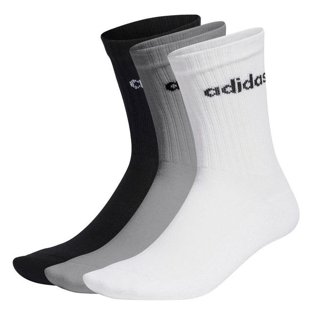 adidas Socks Cushioned Linear Crew 3-pack - White/medium Grey Heather/black, size Medium on Productcaster.