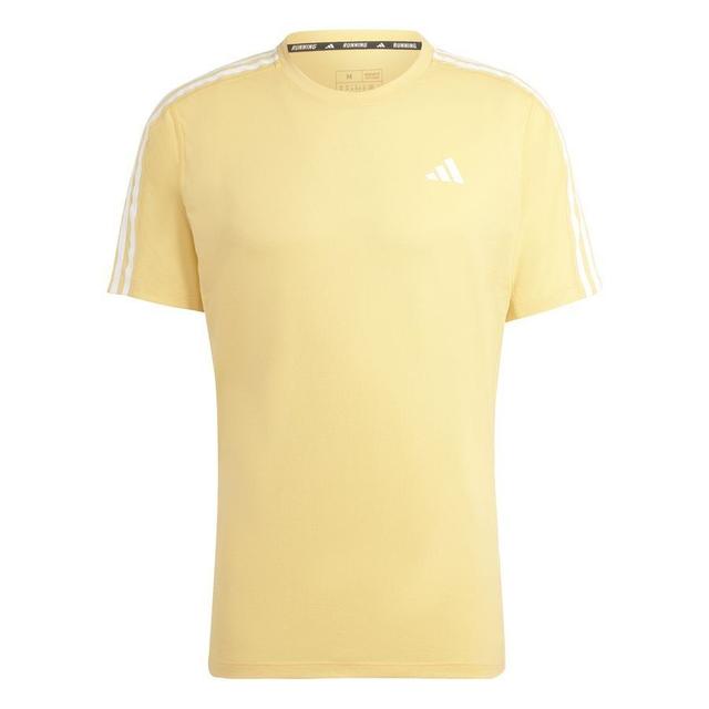 adidas Running T-shirt Own The Run 3-stripes - Yellow, size Small on Productcaster.