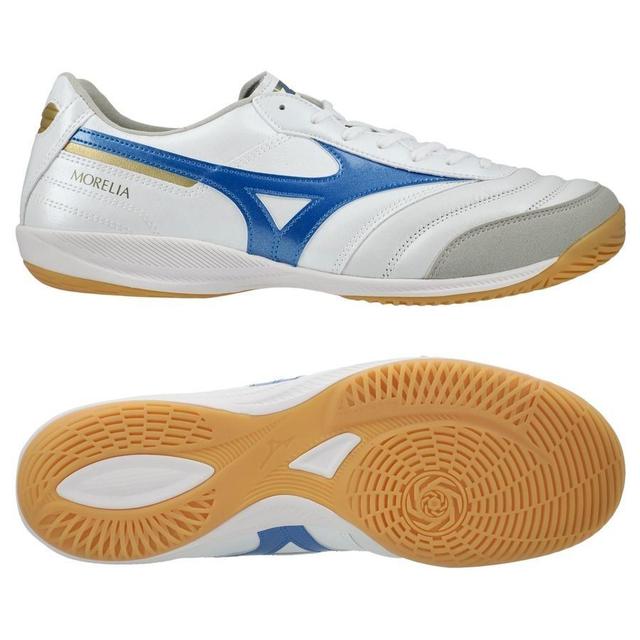 Mizuno Morelia Sala Elite In Mugen - White/laser Blue/gold - Indoor (Ic), size 46 on Productcaster.