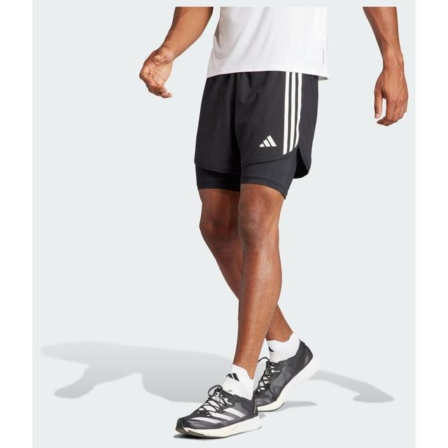 adidas Own The Run 3-stripes 2-in-1 Shorts, storlek X-Small on Productcaster.