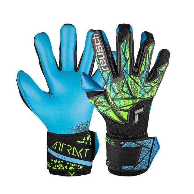 Reusch Goalkeeper Gloves Attrakt Aqua - Black/lemon Fluor/aqua Blue, size 8½ on Productcaster.