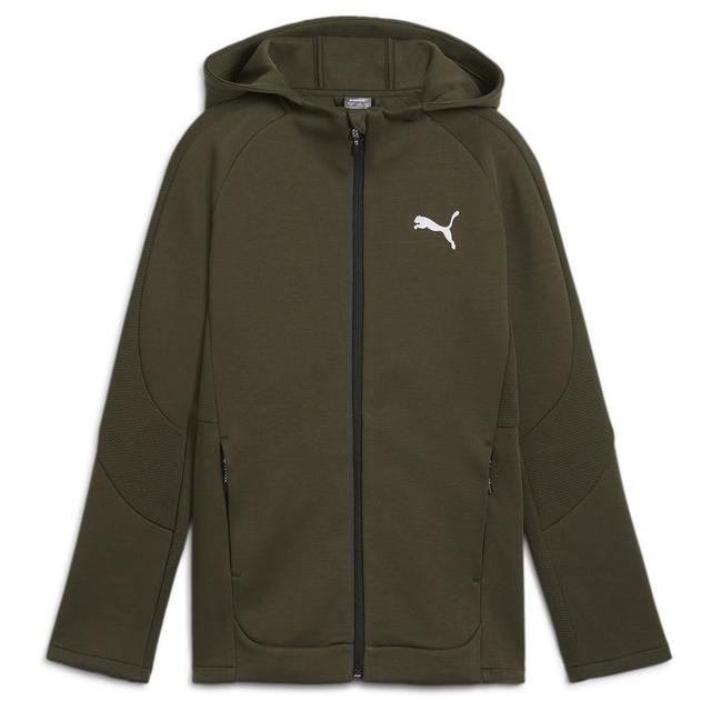 PUMA Hoodie Evostripe Full Zip - Dark Oliven Kids, size YXXL/176 cm on Productcaster.