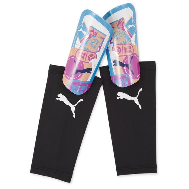 PUMA Shin Pads Ultra Light Sleeve Volume Up - White/poison Pink/luminous Blue, size Large on Productcaster.