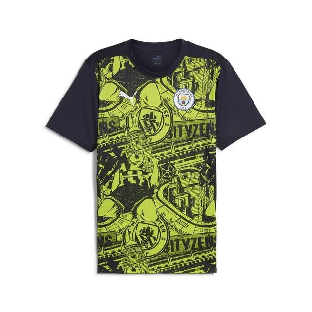 Manchester City Training T-shirt Pre Match - Yellow Glow/magic Blue - PUMA, size Medium on Productcaster.