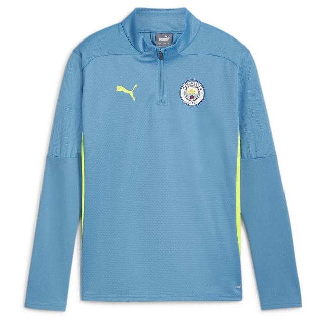 Manchester City Training Shirt 1/4 Zip - Magic Blue/yellow Glow Kids - PUMA, size Small on Productcaster.