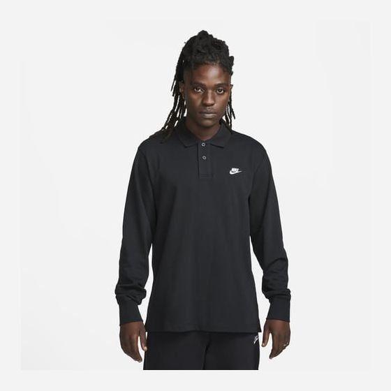 Nike Club Men's Long-Sleeve Knit Po BLACK/WHITE, størrelse X-Large on Productcaster.