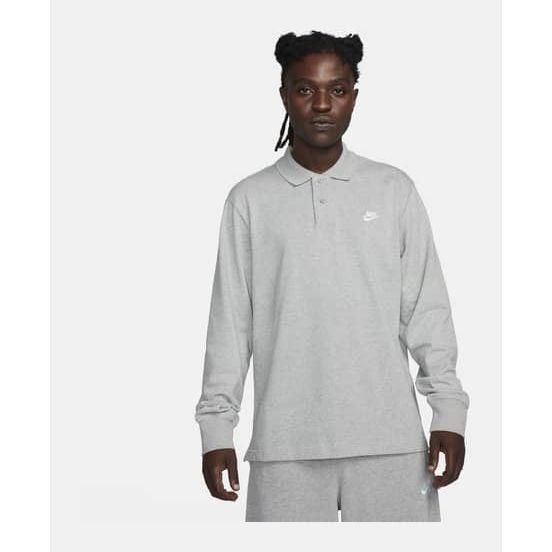 Nike Club Men's Long-Sleeve Knit Po DK GREY HEATHER/WHITE, størrelse Large on Productcaster.