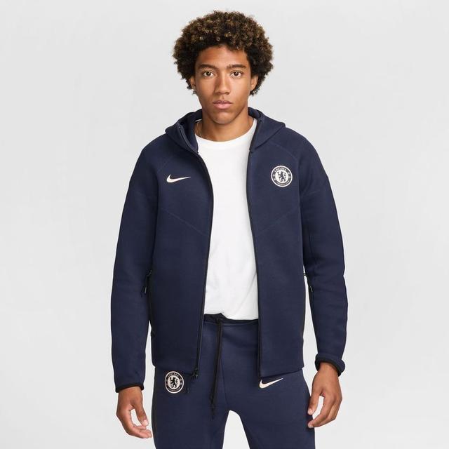 Chelsea Hættetrøje NSW Tech Fleece FZ Windrunner - Navy/Orange - Nike, størrelse Large on Productcaster.