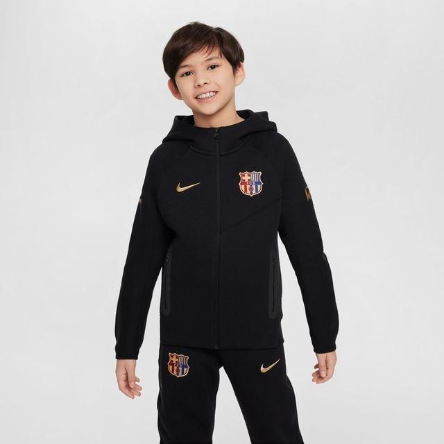 Barcelona Hoodie Nsw Tech Fleece Fz - Black/club Gold Kids - Nike, size M: 137-147 cm on Productcaster.