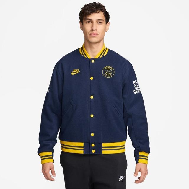 Paris Saint Germain Jacket Authentics Varsity Gx Sport Essential - Midnight Navy/yellow - Nike, size Large on Productcaster.