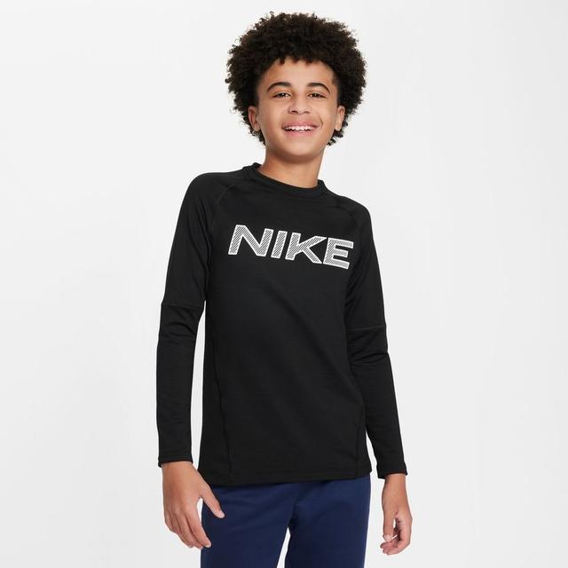 Nike Pro Training Shirt Dri-fit Crew Warm - Black/white Kids, size M: 137-147 cm on Productcaster.