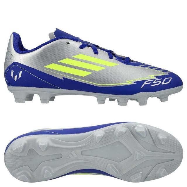 adidas F50 Messi Club Fxg La Vida Rapida - Silver Metallic/solar Yellow/lucid Blue Kids, size 30½ on Productcaster.