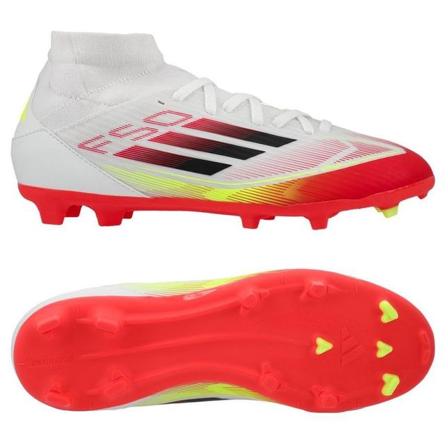 adidas F50 League Mid Fg/ag Pure Victory - Footwear White/core Black/solar Yellow Kids, size 28½ on Productcaster.