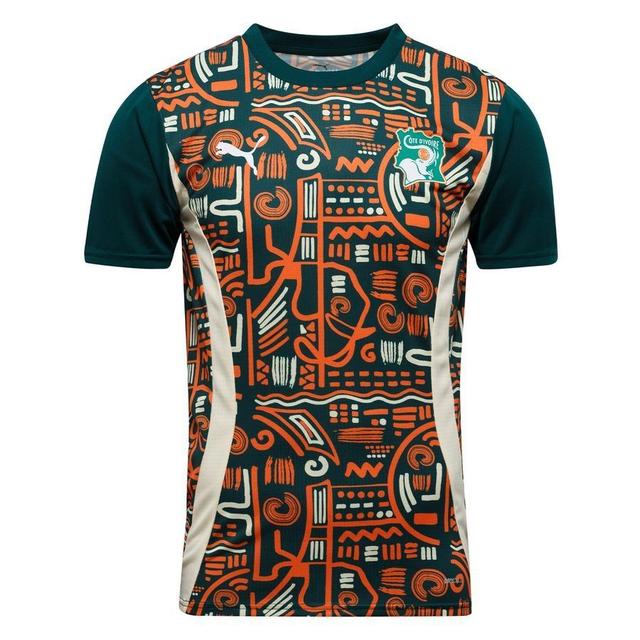 Ivory Coast Training T-shirt Pre Match Africa Cup Of Nations 2025 - Dark Green/rickie Orange - PUMA, size 3XL on Productcaster.