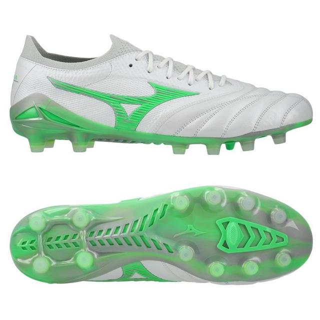 Mizuno Morelia Neo Iv Beta Made In Japan Fg/ag Frontier - White/neon Green/cool Gray, size 38 on Productcaster.