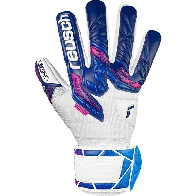 Reusch Goalkeeper Gloves Attrakt Re:Grip - White/blue/pink Kids, size 5 on Productcaster.