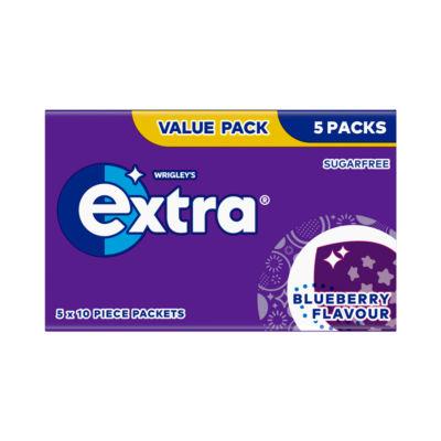 On Offer - Extra Blueberry Flavour Sugarfree Chewing Gum Multipack 5 x 10 Pieces on Productcaster.