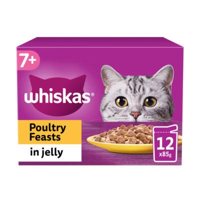 Whiskas 7+ Poultry Feasts Senior Wet Cat Food Pouches in Jelly 12 x 85g on Productcaster.