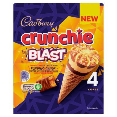 Cadbury Crunchie Blast Honeycomb Ice Cream with Popping Candy Cones 4 x 100ml on Productcaster.