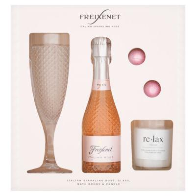 Friexinet Italian Sparkling Rosé, Glass, Bath Bombs & Candle on Productcaster.