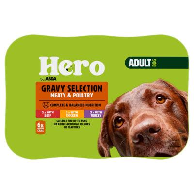 Hero by ASDA Adult Dog Food Gravy Selection Meaty & Poultry 6 x 400g Cans on Productcaster.