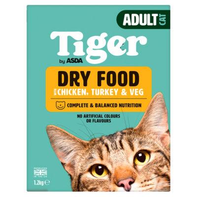 ASDA Tiger Dry Food with Chicken, Turkey & Veg Adult Cat 1.2kg on Productcaster.