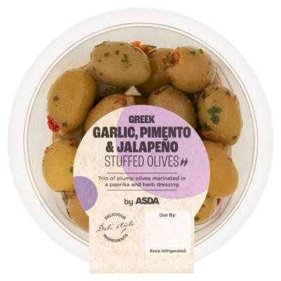 ASDA Greek Garlic, Pimento & Jalapeño Stuffed Olives 150g on Productcaster.