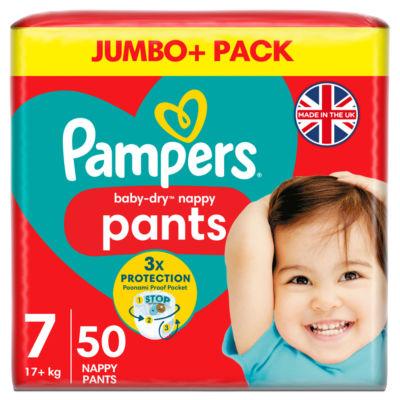 Pampers Baby-Dry Nappy Pants Size 7, 50 Nappies, 17kg+, Jumbo+ Pack on Productcaster.