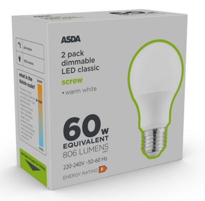 ASDA LED Classic 60W Large Screw Dimmable Lightbulb on Productcaster.