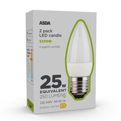 ASDA Led Candle 250L Wh Coa E27 25H 27K Non 2P on Productcaster.