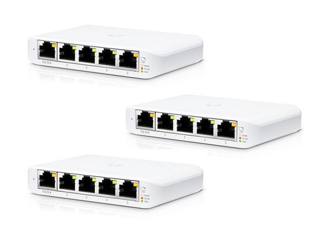 Ubiquiti UniFi USW Flex Mini 5-Port Layer 2 Gigabit Switch 3-Pack - E on Productcaster.