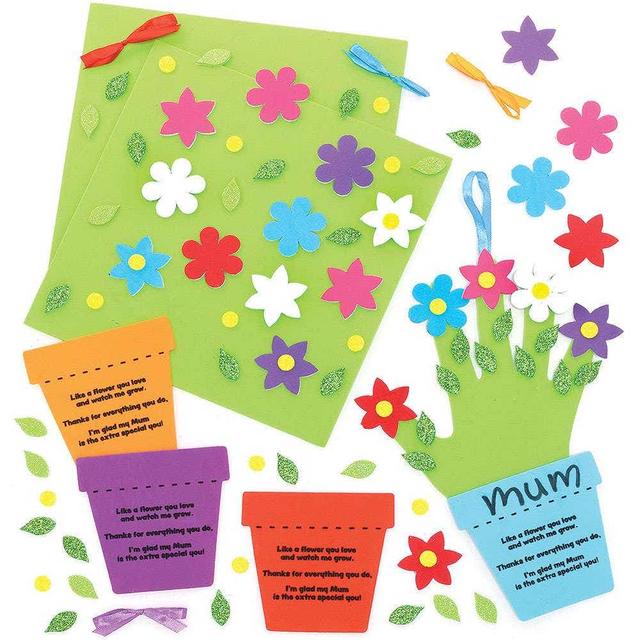 Mother's Day Handprint Poem Decoration Kits (Pack of 4) Decoration Craft Kits, No Glue Required, 4 Pot Colours, 20cm x 20cm on Productcaster.