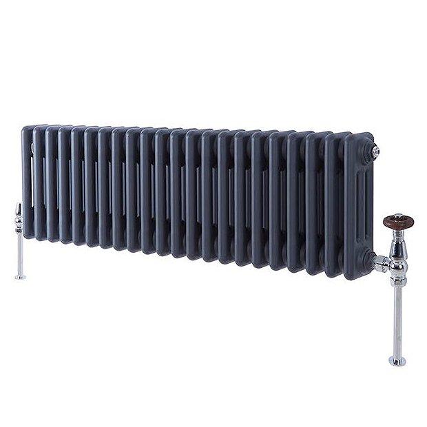 Low 300 x 1010mm Grey Radiator - Milano Windsor Triple Column Short Anthracite Traditional Radiators on Productcaster.