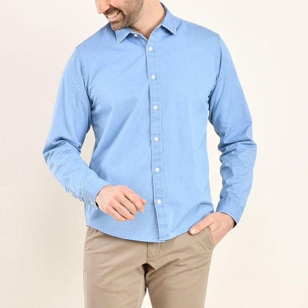 Bexley Camisa de hombre de manga larga - Corte ajustado - Vaquero claro - 39 on Productcaster.