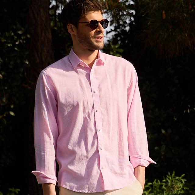 Bexley Camisa de hombre de manga larga - Corte ajustado - Rose et liseré blanc - 39 on Productcaster.