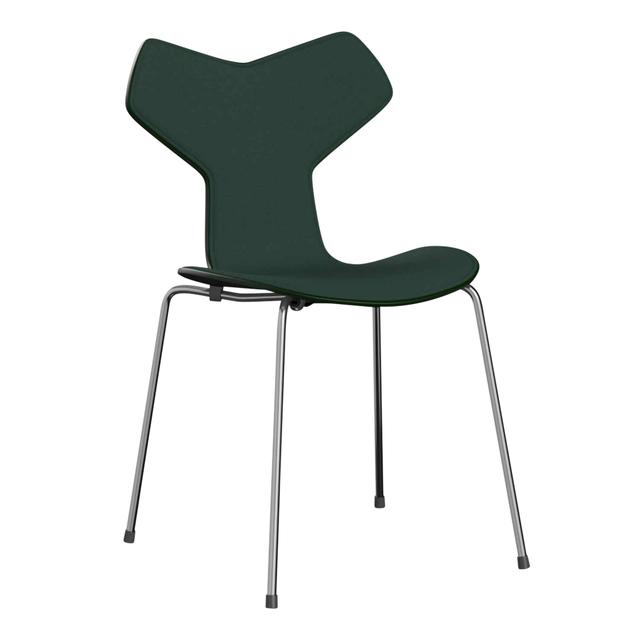 GRAND PRIX 3130 Frontpolster Stoff-Stuhl, Ausführung gefärbte esche olive green 925, Stoffbezug CHRISTIANSHAVN blue-uni 1153, Gestell verchromt on Productcaster.