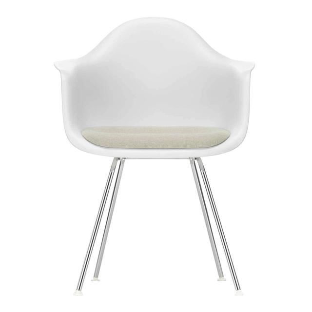Eames Plastic Armchair RE DAX Sitzpolster Stuhl, Sitzschale RE weiss re, Stoff Hopsak F60 senf/elfenbein, Untergestell basic dark pulverbeschichtet... on Productcaster.