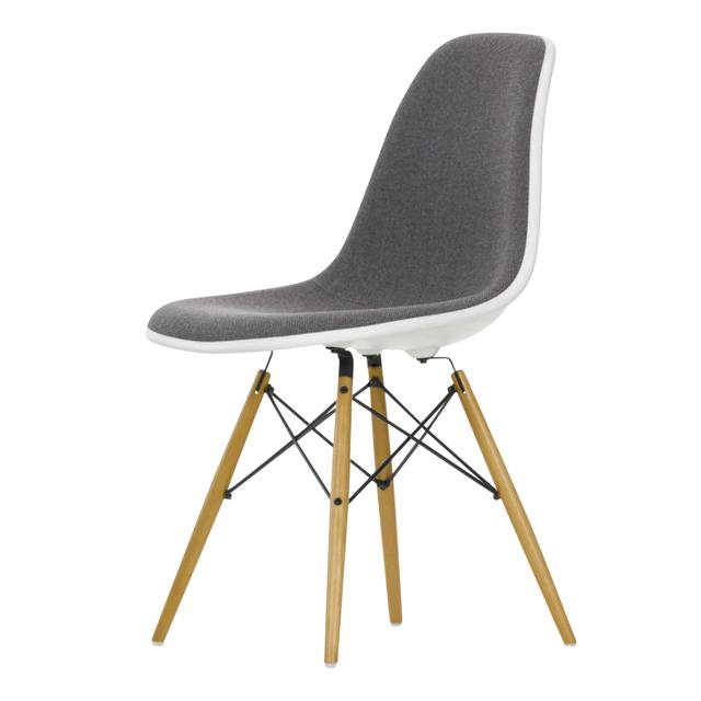 Eames Plastic Side Chair RE DSW Vollpolster Stuhl, Sitzschale RE smaragd re, Sitz Stoff Hopsak F60 gelb/elfenbein 16, Keder weiss, Untergestell aho... on Productcaster.
