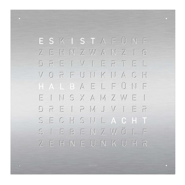 QLOCKTWO EARTH 45 Edelstahl Tisch-/Wanduhr, Farbe hazelnut, Sprache niederländisch (nl), Korpus schwarz ral 9005 on Productcaster.