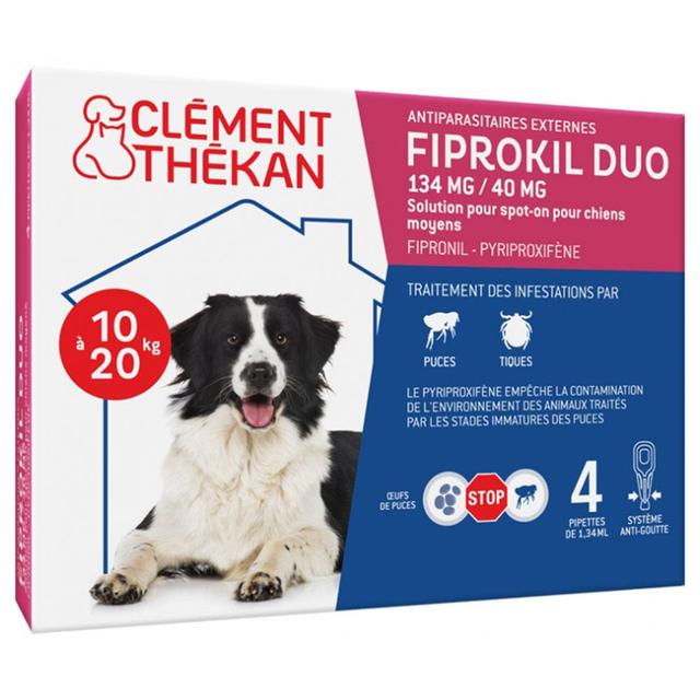 Clement-Thekan Fiprokil Anti-Puces Anti-Tiques Duo Chien 10-20kg 4 pipettes - Easypara on Productcaster.