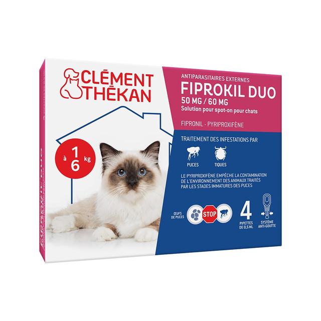 Clement-Thekan Fiprokil Anti-Puces Anti-Tiques Duo Chats 1-6 kg 4 pipettes - Easypara on Productcaster.