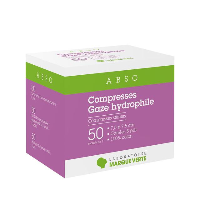 Marque Verte Abso Compresses de gaze hydrophile 7,5x7,5cm x50 sachets de 2 - Easypara on Productcaster.