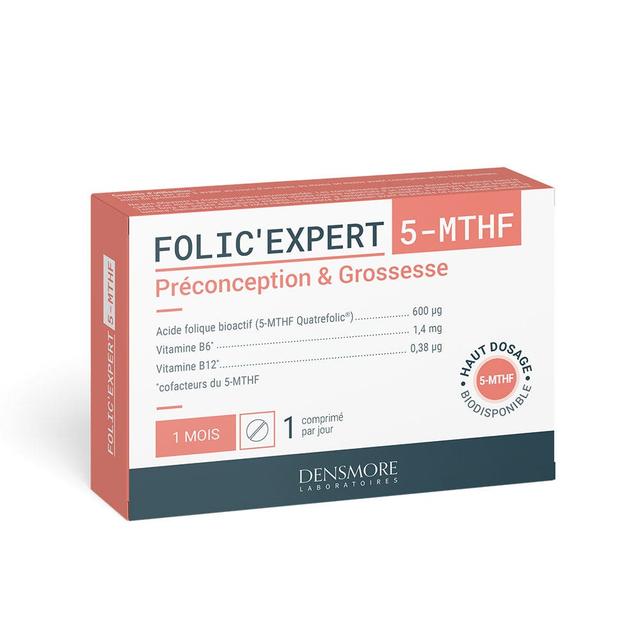 Folic'expert Acide Folique (5-MTHF) 30 comprimés Préconception et grossesse Densmore - Produit Bio - Certifié Cosmébio - Easypara on Productcaster.